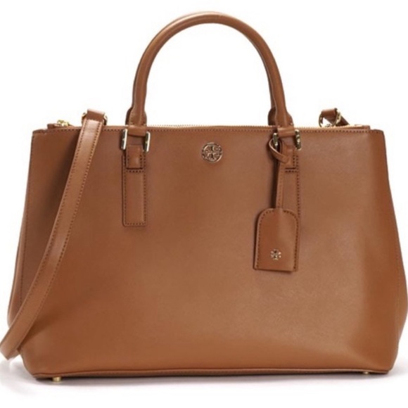 Tory Burch Handbags - Tory Burch brown Robinson double zip tote bag